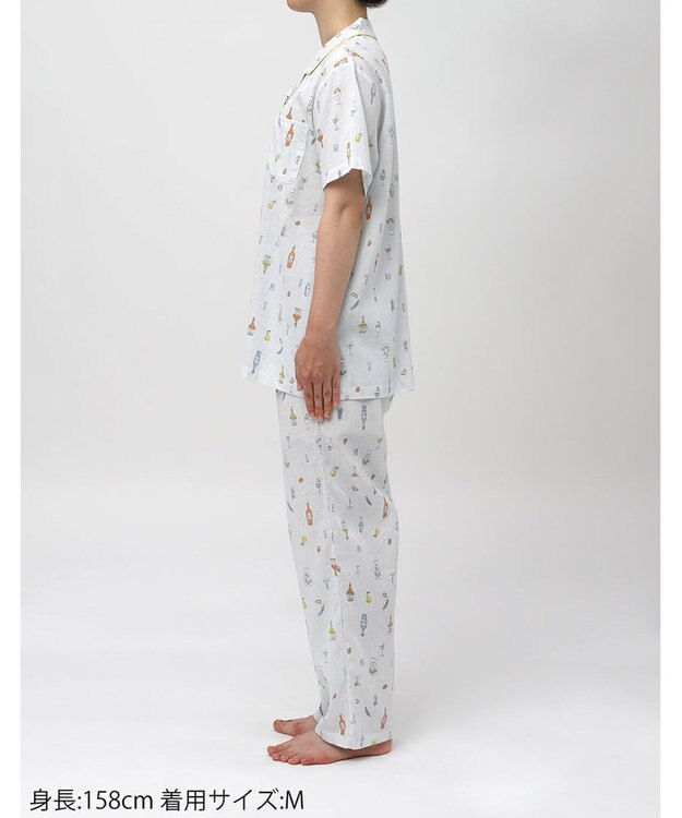 Wing パジャマ 綿100%(本体) 楊柳素材 高島ちぢみ（R） 3Lまで対応 大きいサイズ 5分袖 半袖 長ズボン レディース EP8047 ウイング／ワコール グレー
