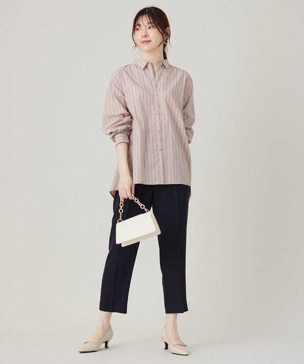 ANY SIS 【洗える】バックシャンイージーケア シャツ ベージュ×ストライプ