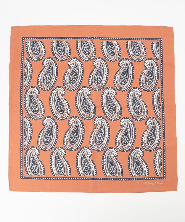 JOSEPH ABBOUD 【イタリア製】ビックペイズリーパターンチーフ オレンジ系6