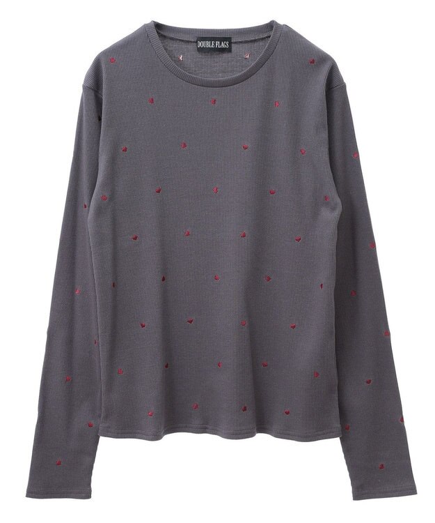 Green Parks ・ＤＯＵＢＬＥ　ＦＬＡＧＳ　ハート刺繍リブロンＴＥＥ Charcoal Gray