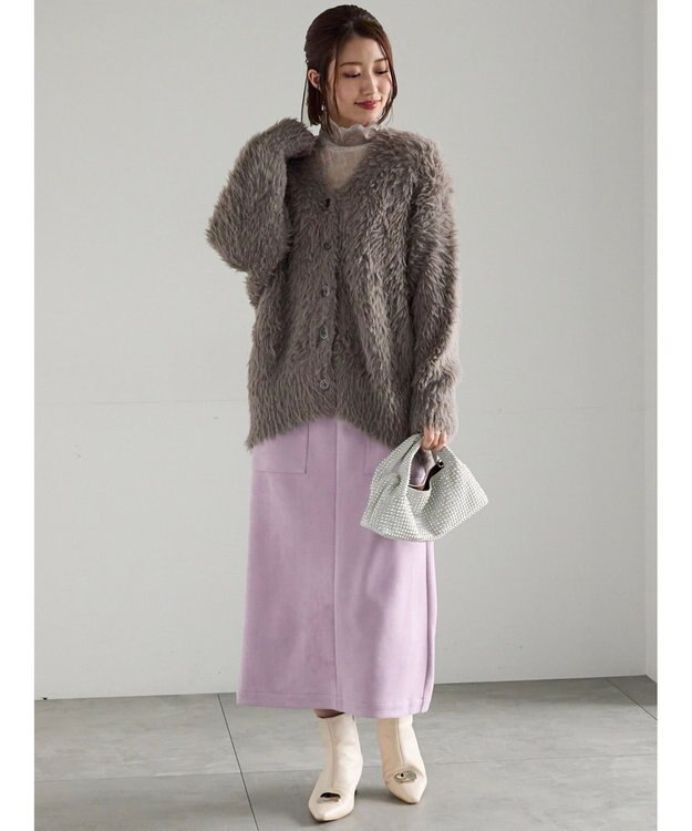 Te chichi シャギーVネックカーディガン グレー