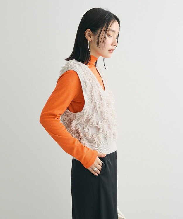 Green Parks フリンジニットベスト Light Gray