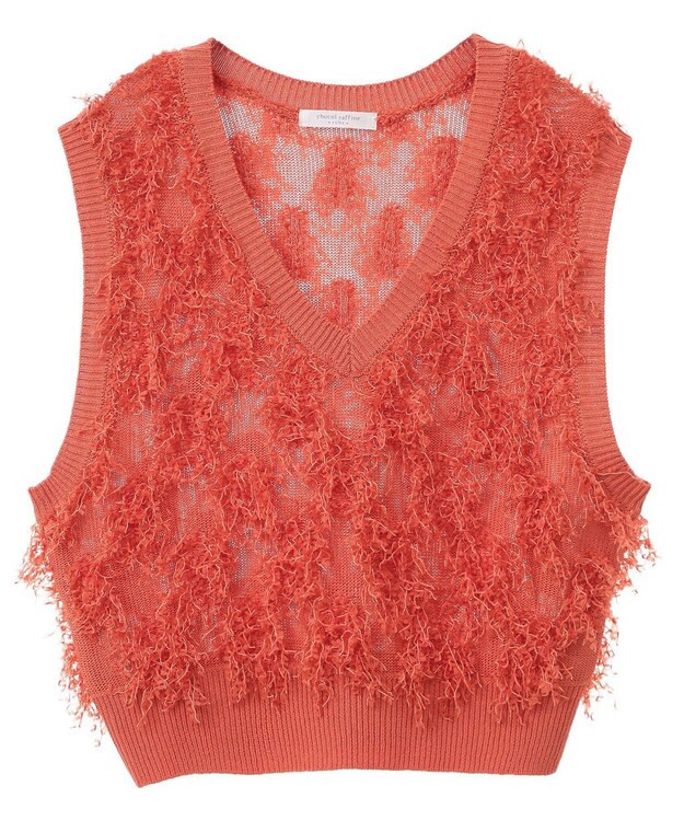 Green Parks フリンジニットベスト Orange