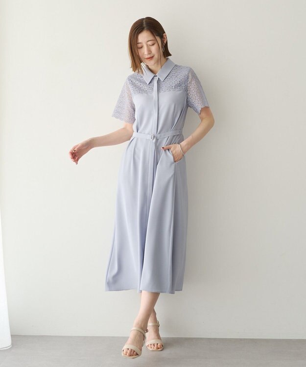YECCA VECCA レース切替ワンピース Gray Beige