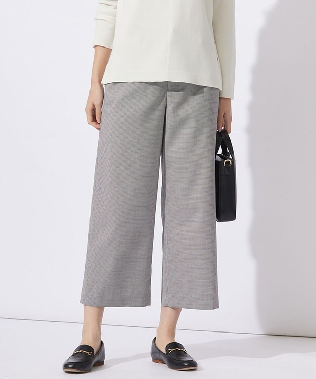 J.PRESS LADIES L 【洗える】シャークスキンハウンドトゥース セミワイド パンツ ブラックチェック系3