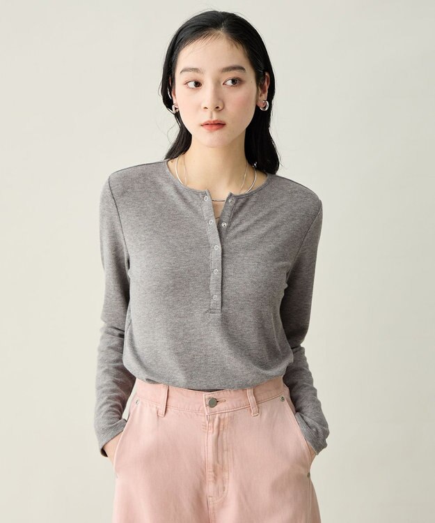 ANY クリアラメフライスヘンリーネックプルオーバー グレー