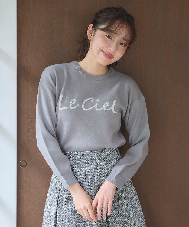 Feroux 【洗える】レタードロゴ プルオーバーニット グレー系