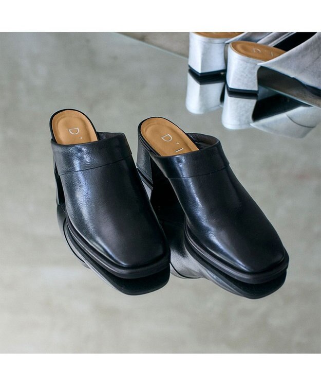 MODE ET JACOMO <D'ICI>クラシカルチャンキーヒールミュール ブラック