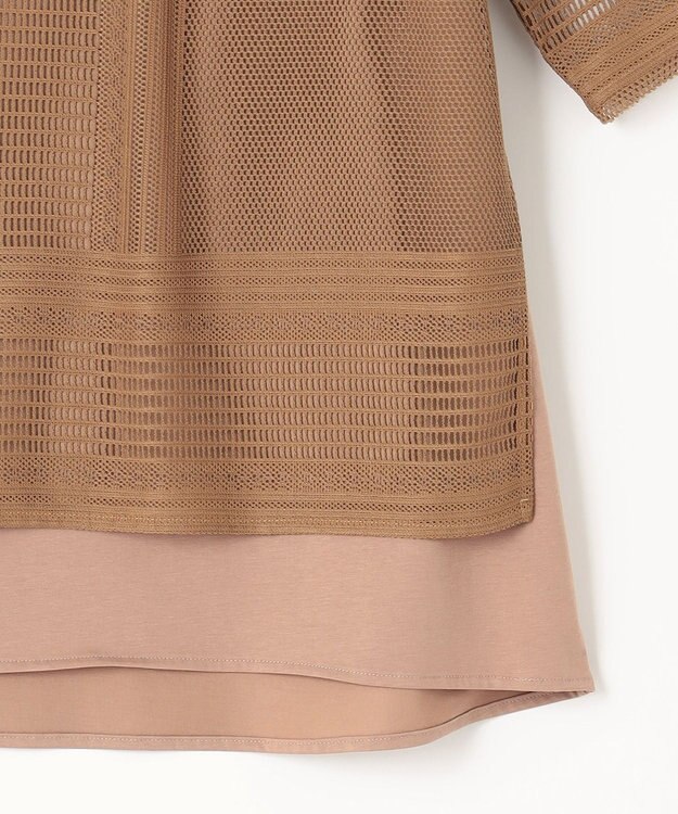 自由区 【洗える・XSサイズあり】レースEDGE Tシャツ＆インナータンクトップセット トップス キャメル系