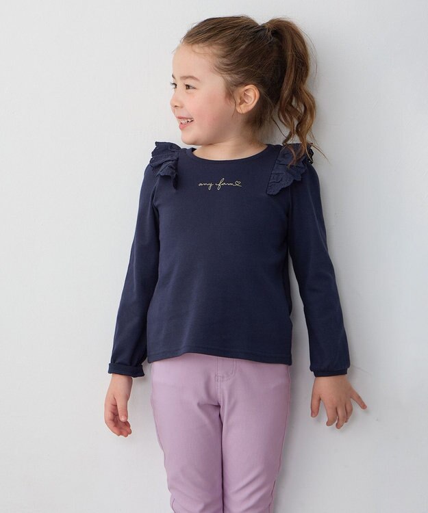 ANY KIDS 肩レース長袖Tシャツ ネイビー