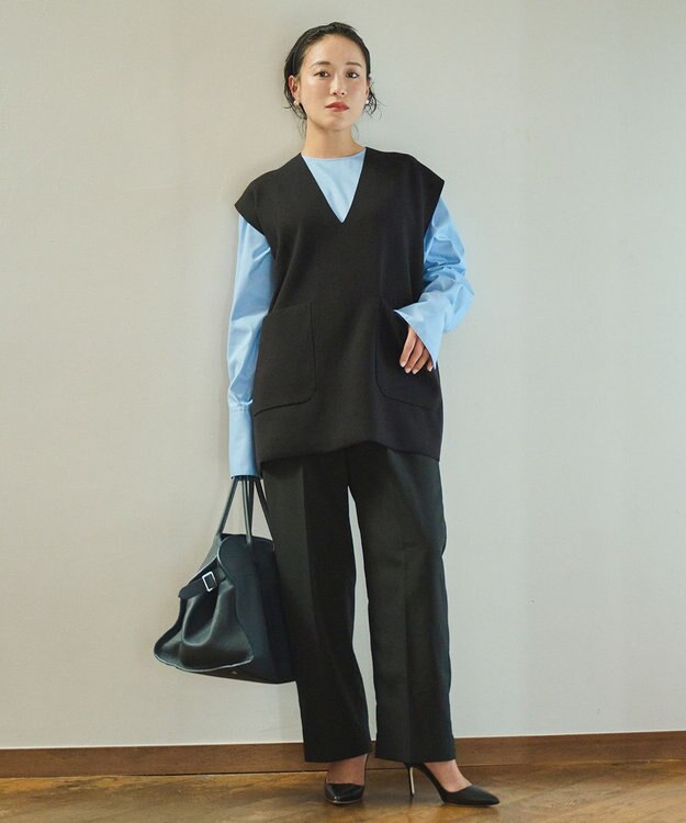 #Newans 【洗える】Vネックニットベスト ブラック系