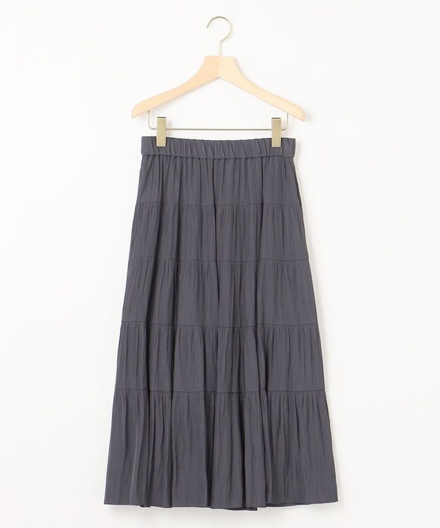 組曲 L ギャザーライトデシン ティアードスカート ブラック系