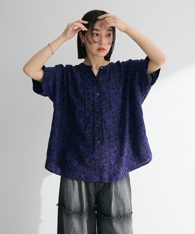 Green Parks 【WEB限定】アソート柄さらっとレーヨンブラウスⅡ Flower Black