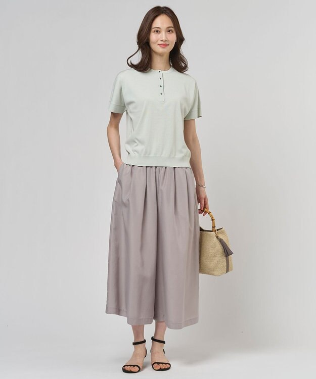 J.PRESS LADIES L COOL MINT COTTON POLYESTER ヘンリーネック ニット プルオーバー ライトミント系