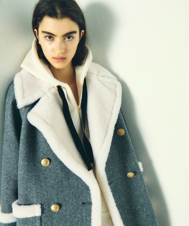 GRACE CONTINENTAL ボアカラーPコート ブラック