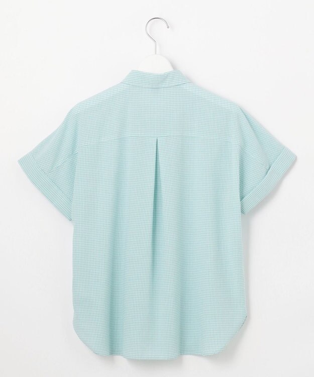 J.PRESS LADIES L 【洗える】SHEER ギンガム シャツ ブラウス オフ×アクアグリーン系