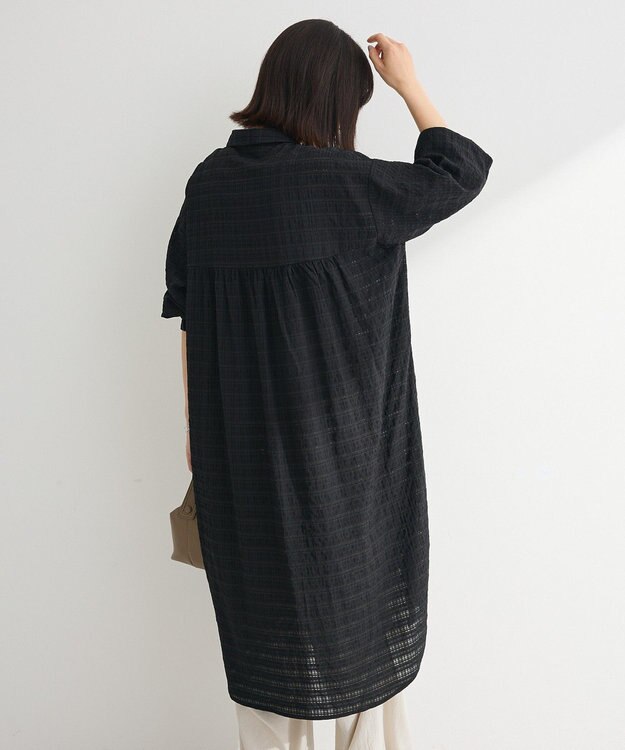 Green Parks シアーチェックシャツワンピース Black