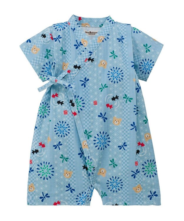 MIKI HOUSE HOT BISCUITS 総柄 ベビー甚平オール ギフトセット【BOX付き】 ストームブルー