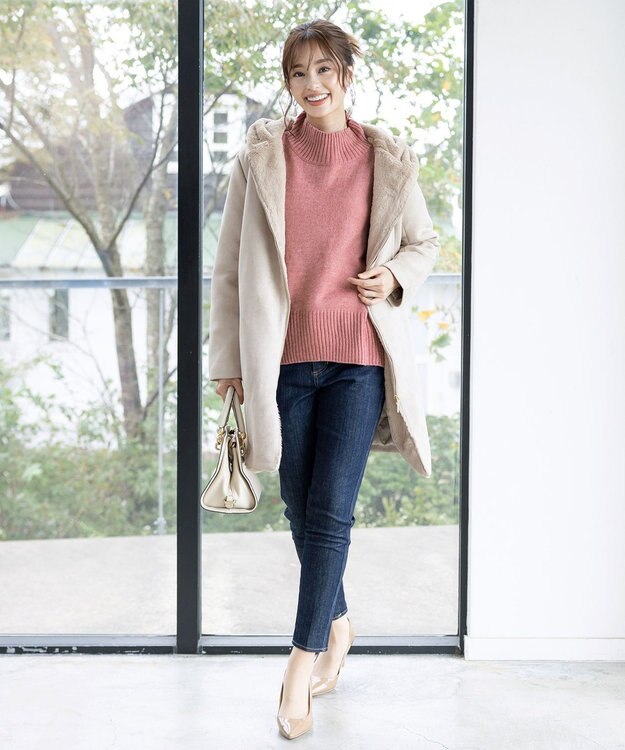 Tiaclasse 【洗える】モックネックポインテルニットトップス ピンク