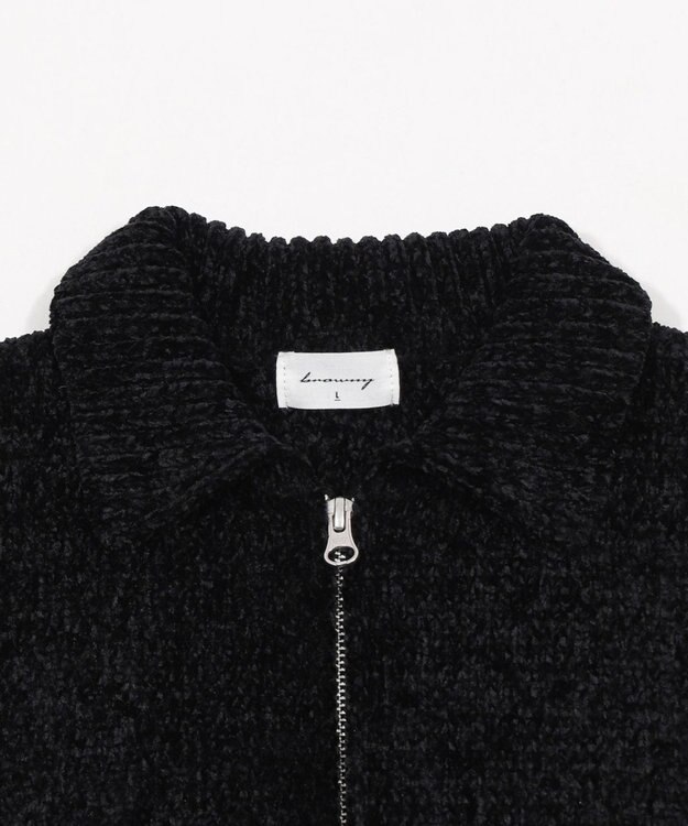 WEGO 【ユニセックス着用ITEM】ベロアモールワンポイントZIPカーディガン ブラック