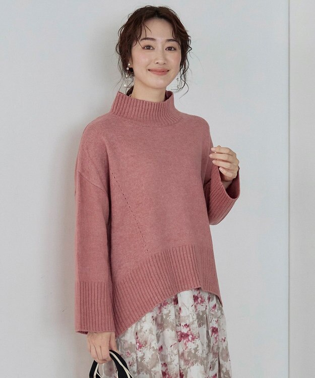 Tiaclasse 【洗える】モックネックポインテルニットトップス ピンク