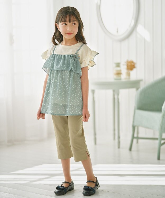 組曲 KIDS 【150-160㎝】ドットキャミ＋TシャツSET ミントグリーン×クリーム