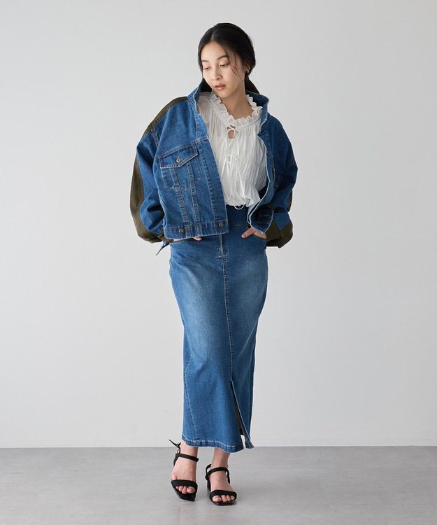 YECCA VECCA フロントZIPハイウエストデニムスカート Indigo