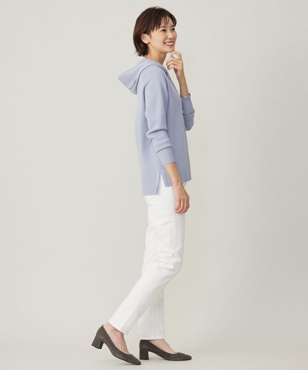 J.PRESS LADIES L 【洗える】HOODIE ニット パーカー サックスブルー系