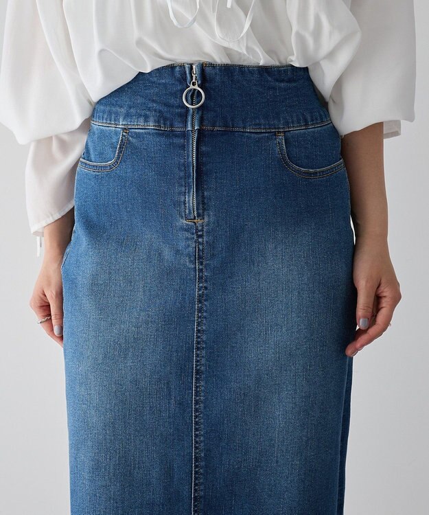 YECCA VECCA フロントZIPハイウエストデニムスカート Indigo