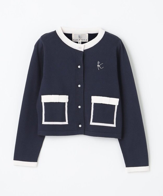 組曲 KIDS 【110-140cm】リボンインターシャニット カーディガン ネイビー系