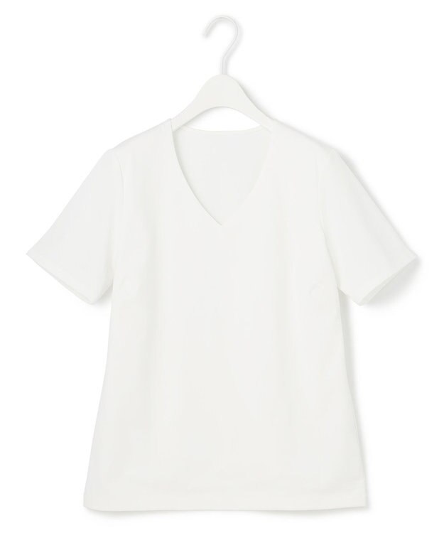 ICB L 【接触冷感・UVケア・防シワ・洗える】スーペリアジャージー 半袖Vネックプルオーバー オフホワイト系