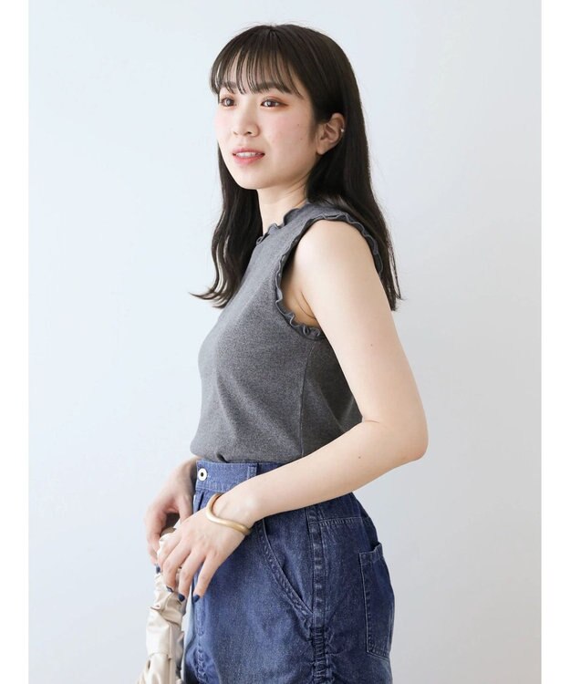 Green Parks ・Ｐｅｔｉｔ　Ｆｌｅｕｒ　メローｓｔリブタンクトップ Charcoal Gray