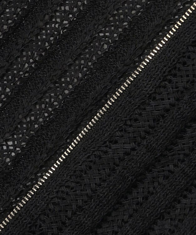 自由区 L ストライプパターンジップ ニット ブラック