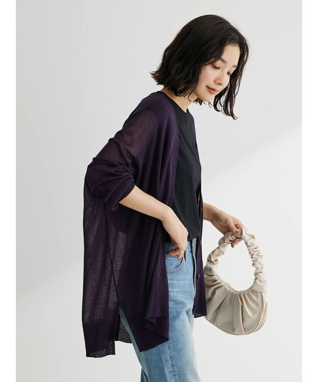 Green Parks 接触冷感シアーニットカーディガン Deep Purple