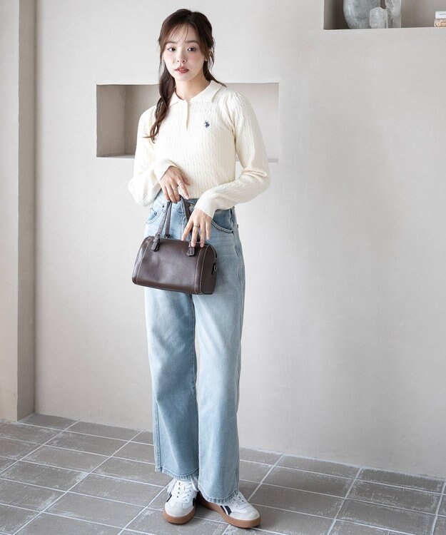 WEGO 【WEB限定/25年秋冬新作】別注USPOLOケーブルニットポロ ホワイトアイボリー