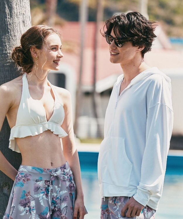 San-ai Resort（三愛水着楽園） 【SALE】ユニセックスラッシュパーカー　UPF50＋　撥水加工　S・M・L　【Reir（レイール）】 ホワイト