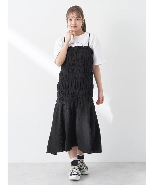 earth music&ecology ２ｗａｙシャーリングキャミワンピース Black