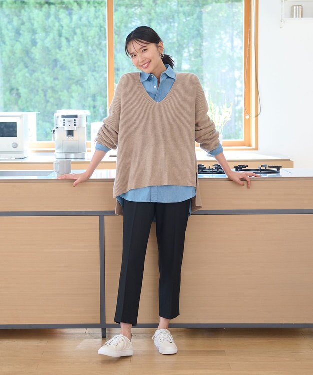 ANY ウールブレンドバルキーニット Vネック モカ