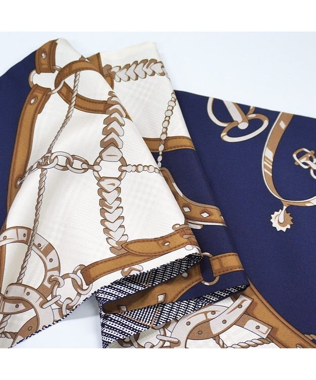 Marca ＜秋の新色！＞【Marcaオリジナル】ベルト＆グレンチェック剣先  シルクツイル 剣先スカーフ ネイビー×オフ