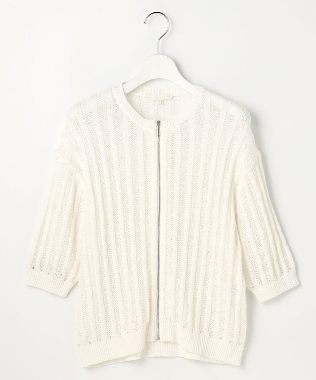 自由区 L ストライプパターンジップ ニット オフホワイト