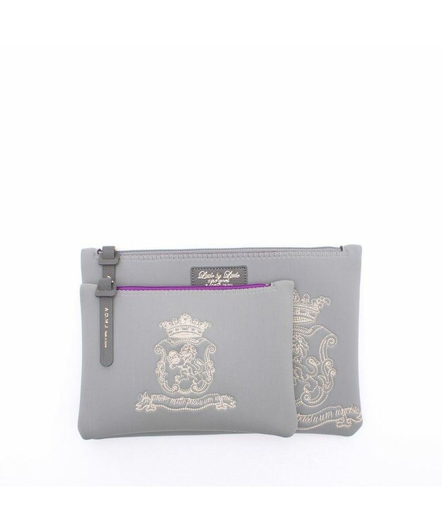 A.D.M.J. 【魔法の様に軽い】マジックライト/イタリアンファブリックステッチ刺しゅうフラットポーチ2セット(S・M) グリス