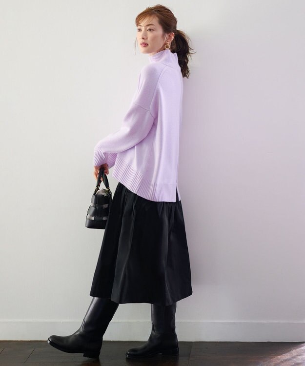 23区 L 【好評につき新色追加/CLASSY.1月号掲載】ウールカシミヤブレンド スタンドネック ニット ライラック系