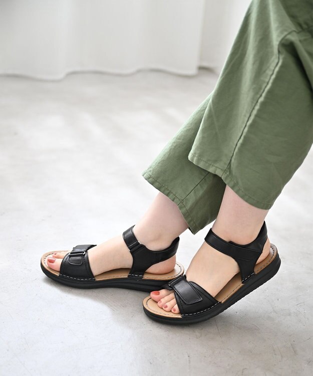 Pointer 本革 甲幅調整 超軽量マジックテープ付きサンダル ブラック