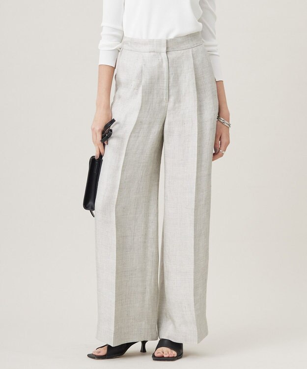 新品未使用品【INDIVI】ジャケット＋ワイドパンツ S　 白　ホワイト 日本製】トリアセリネンシャイニーツイル ワイドパンツ / ICB