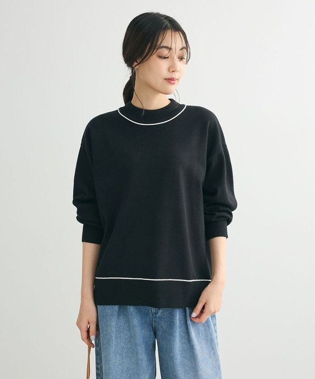 Green Parks もちやわモックネックニットプルオーバー Black