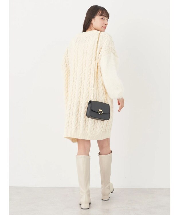 earth music&ecology 袖ファーケーブルミニワンピース Ivory