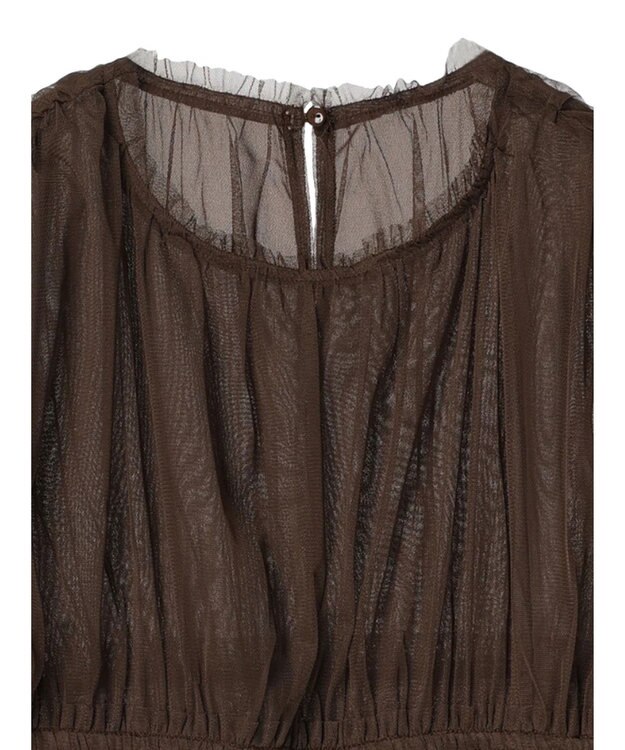 YECCA VECCA チュールギャザーブラウス Brown
