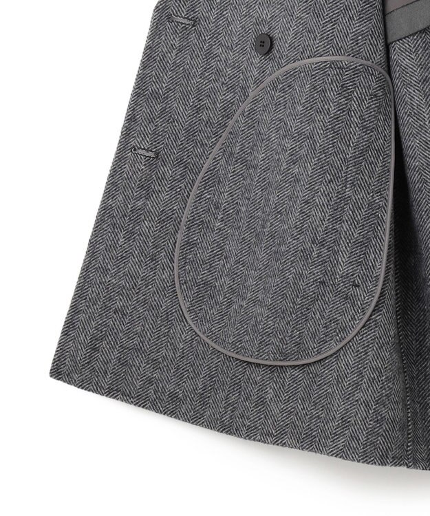 ICB WoolRever ノーカラーショートコート ヘリンボーン系