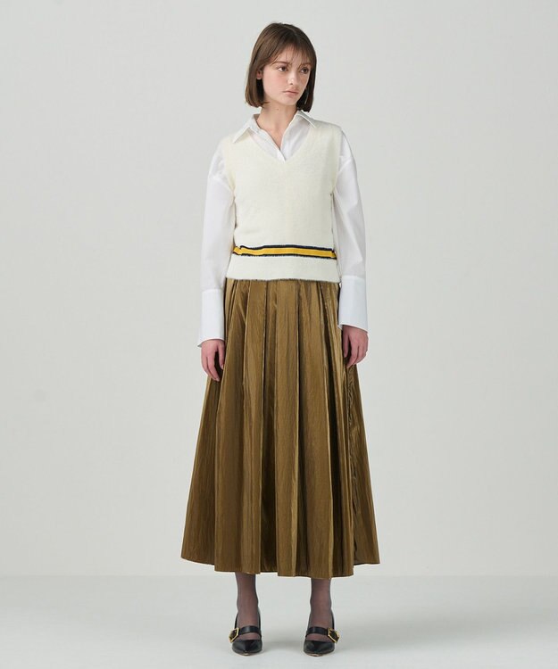 GRACE CONTINENTAL シャギーバイカラーニットノースリーブ ホワイト