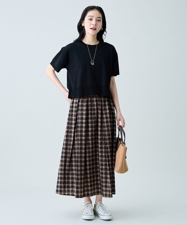 ANY 【2SET】ニット×チェックスカートセット ブラウン系